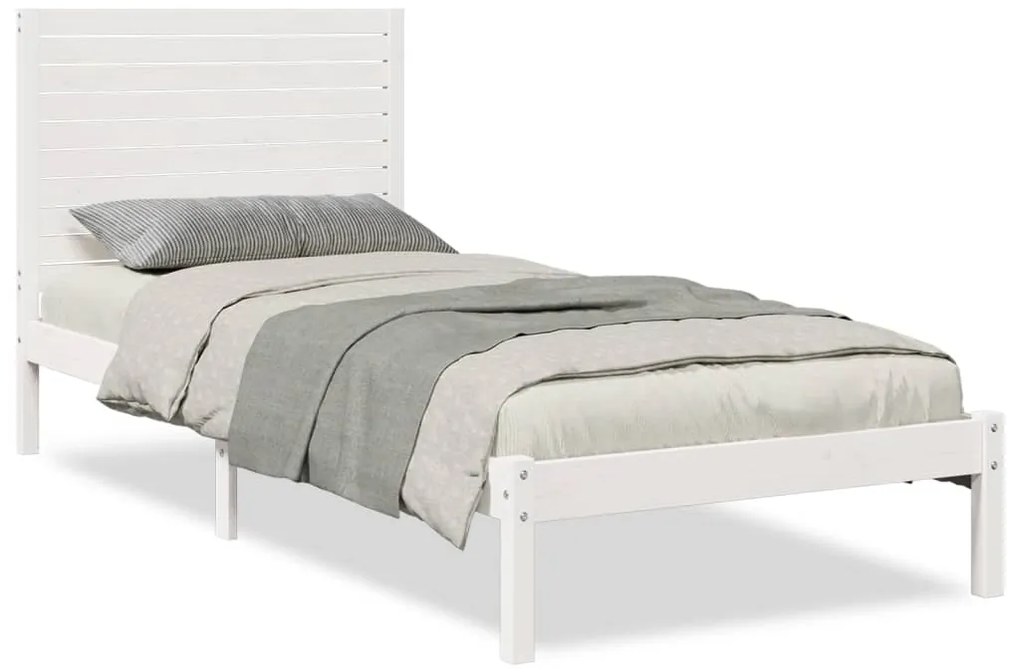 3309310 vidaXL Рамка за легло без матрак, бял, 90x220 см, масивна дървесина