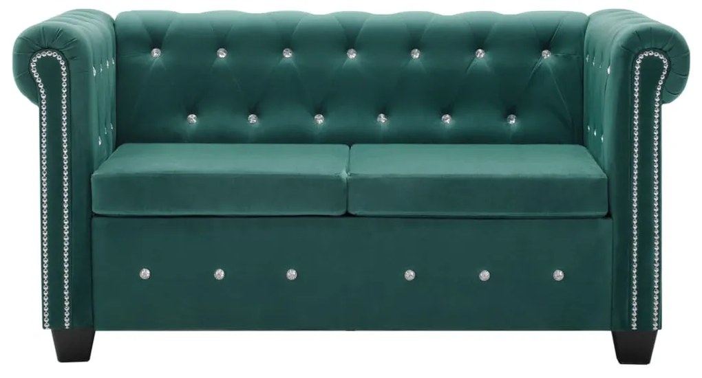 247149 vidaXL 2-местен Честърфийлд диван, кадифе, 146x75x72 см, зелен