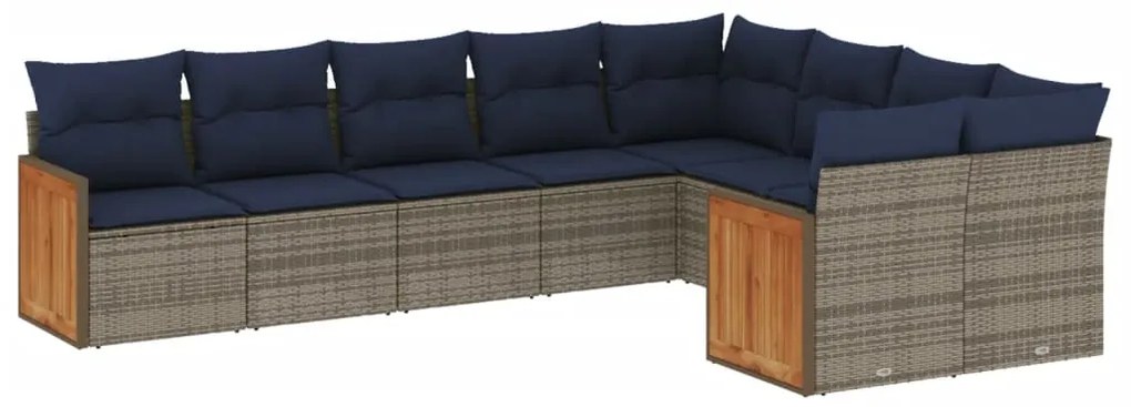 3260388 vidaXL Градински диван с възглавници, 9 части, полиратан, сив