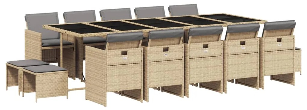 3210636 vidaXL Градински комплект с възглавници 15 части бежов микс полиратан