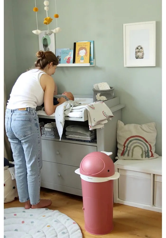 Тъмнорозово пластмасово кошче за пелени 25 l Whale – Kindsgut