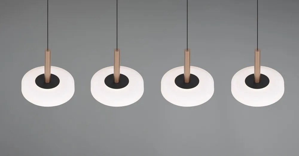 Черно-бяло и златисто LED затъмняващо се висящо осветително тяло със стъклен абажур Celeste – Trio