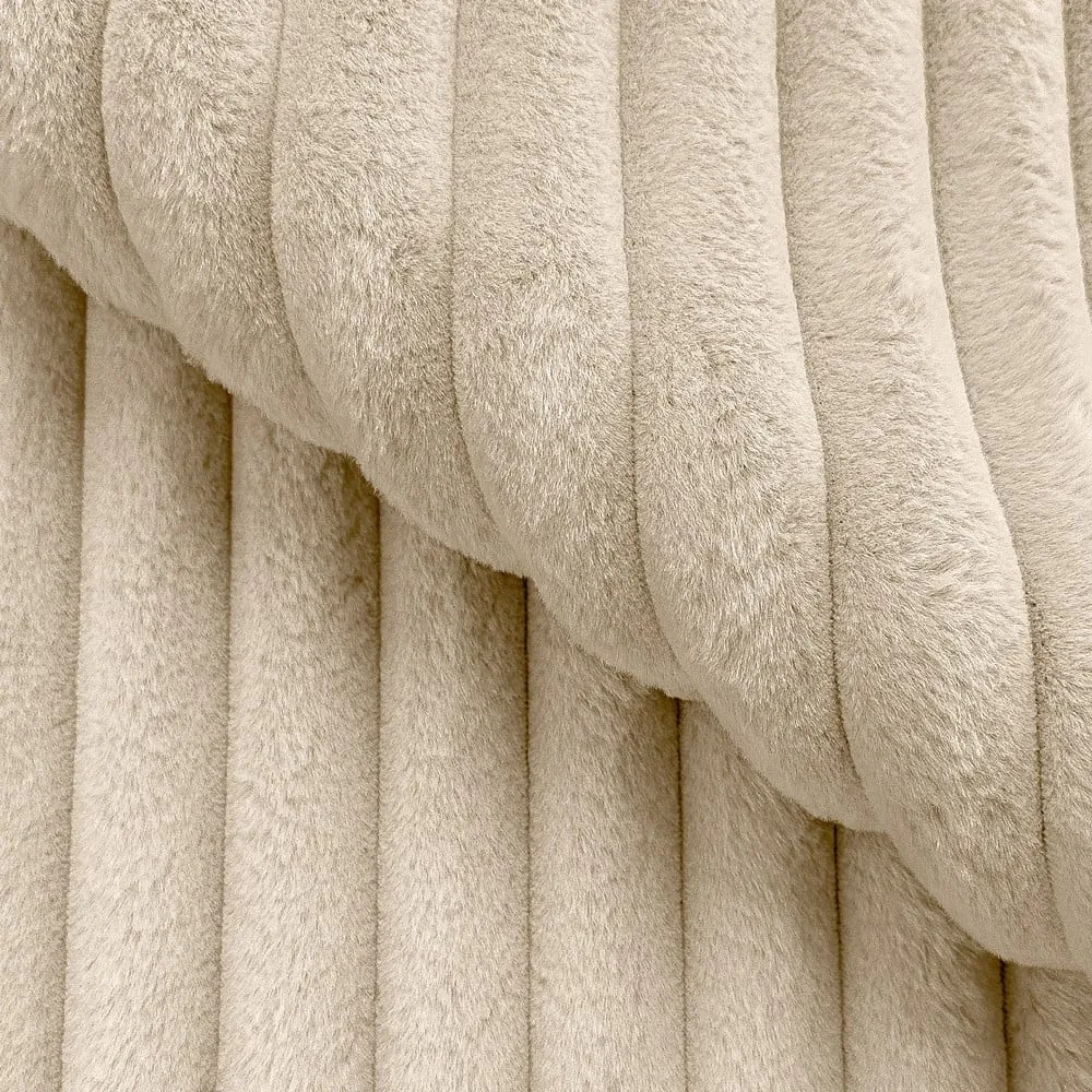 Кремав разтегателен ъглов диван с място за съхранение от рипсено кадифе (U форма) Sarina – Ropez