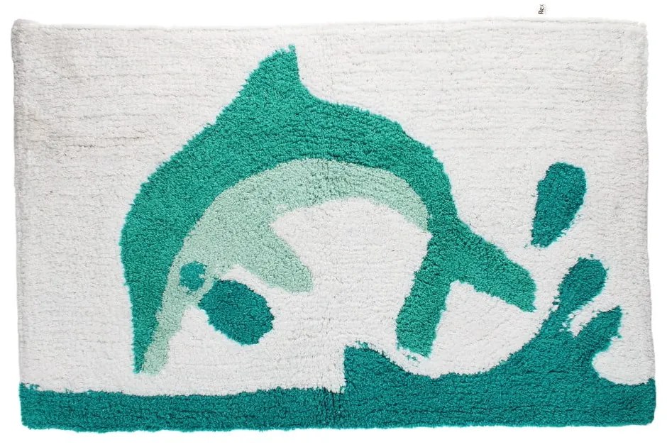Бяло-тюркоазен килим за баня 50x80 cm Dolphin – Rex London