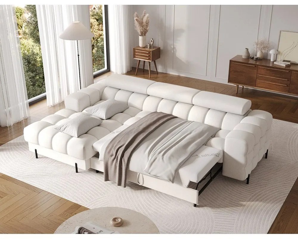 Кремав разтегателен ъглов диван с място за съхранение от букле (ляв ъгъл) Felro – ELTAP