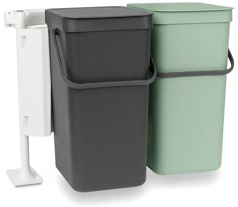 Кош за разделно събиране на боклук Brabantia Sort&Go 1005518, 2x16 л, Монтаж върху врата на кухненски шкаф, Сив/зелен