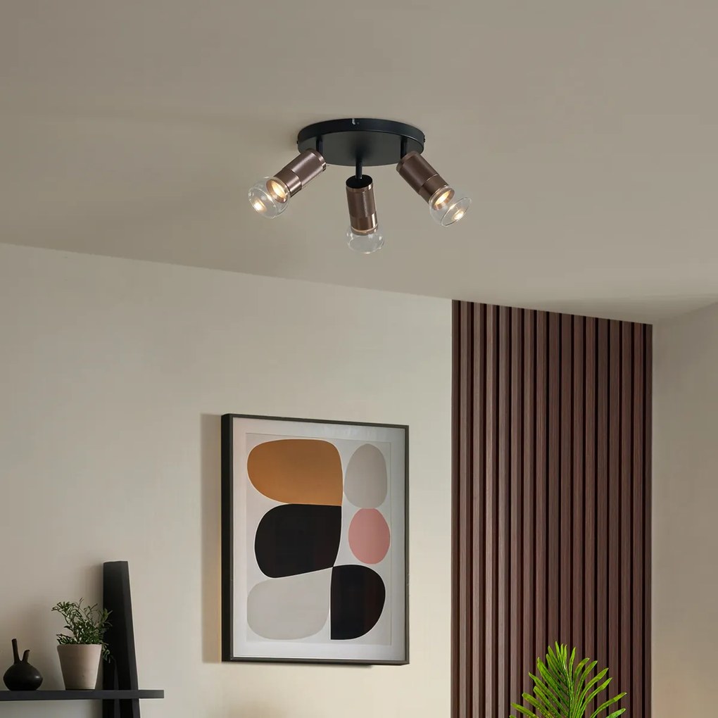 Кръгъл плафон тъмен бронз кръгъл 3-светлина регулируем - Veerle