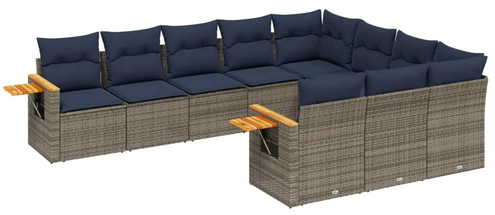 3227181 vidaXL Градински диван с възглавници, 10 части, полиратан, сив