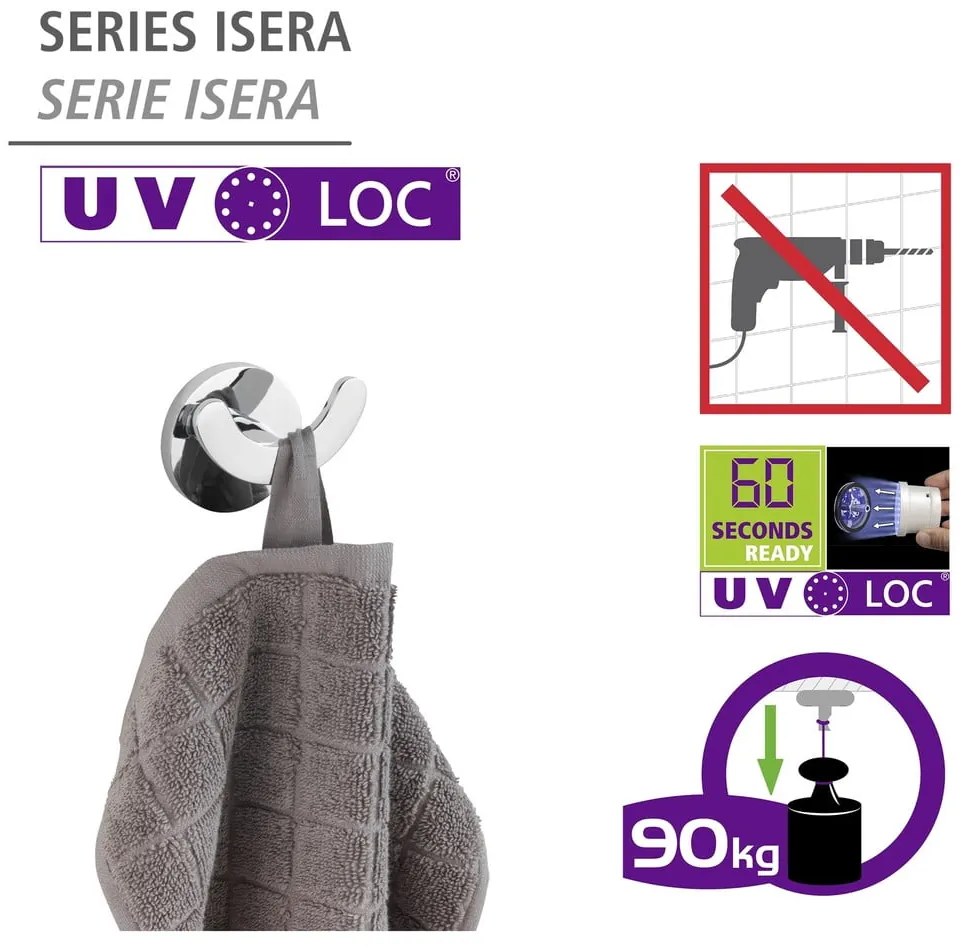Самозадържаща се кука от неръждаема стомана в матово сребристо Isera - Wenko