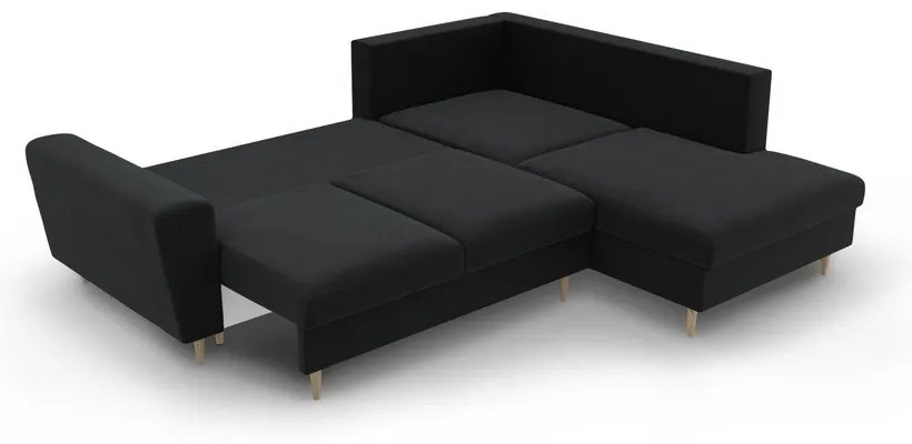 Черен кадифен разтегателен ъглов диван с място за съхранение (десен ъгъл/L форма) Kyoto – Cosmopolitan Design