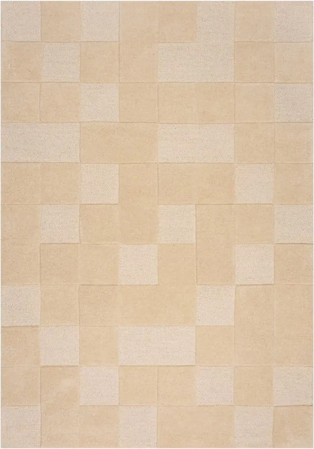 Бежов ръчно изработен вълнен килим 300x400 cm Checkerboard – Flair Rugs