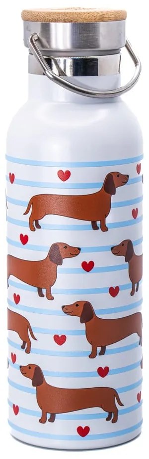 Светлосиня и кафява бутилка за пътуване от неръждаема стомана 425 ml Sausage Dog – Sass &amp; Belle
