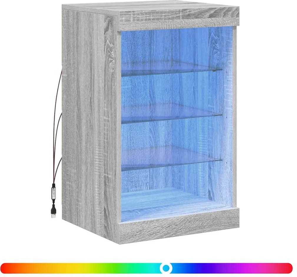 836726 vidaXL Сайдборд с LED светлини, сив сонома, 41x37x67 см
