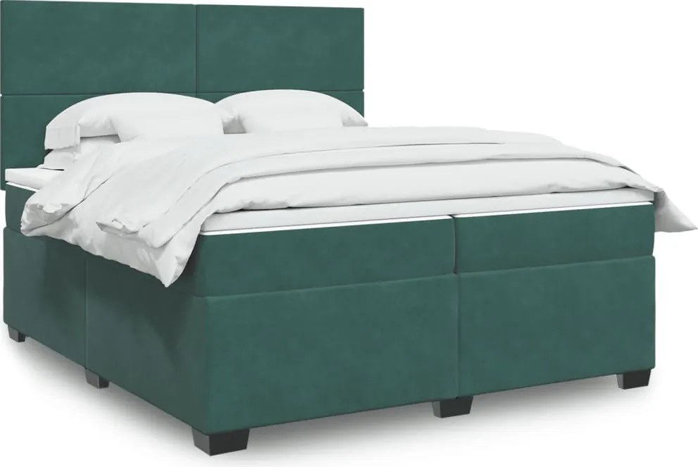 3293299 vidaXL Боксспринг легло с матрак, тъмнозелено, 200x200 см, кадифе