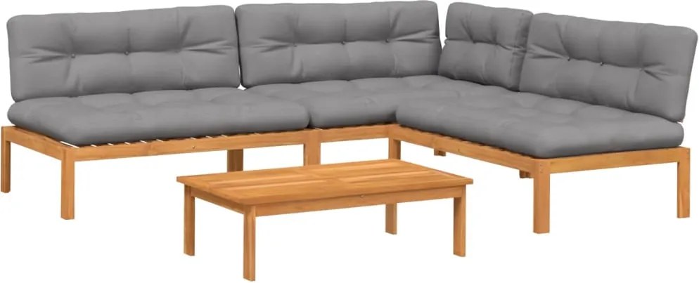 3209458 vidaXL Градински комплект диван с възглавници, 4 части, акация масив