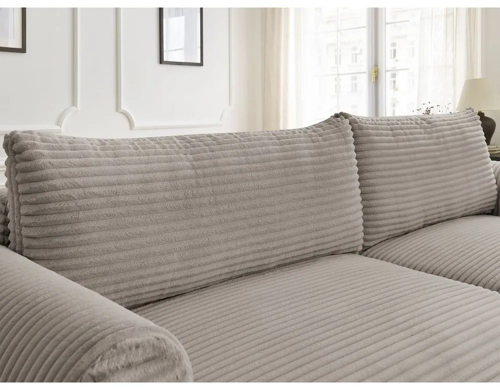 Светлосиво-бежов разтегателен ъглов диван от рипсено кадифе (десен ъгъл) Lucien – Bobochic Paris