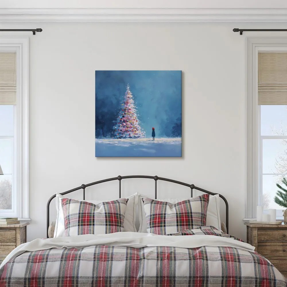 Картина на платно – Зимна приказка с коледно дърво