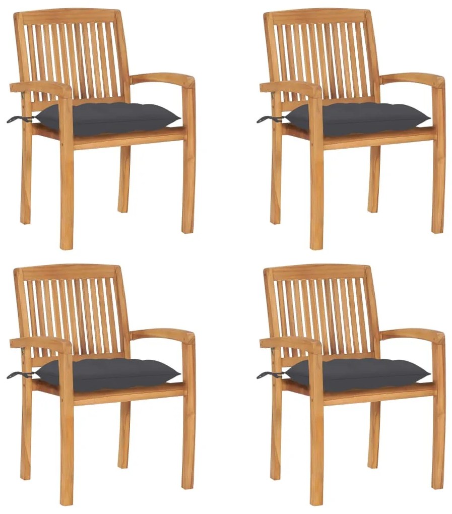 3073255 vidaXL Стифиращи градински столове с възглавници 4 бр тик масив