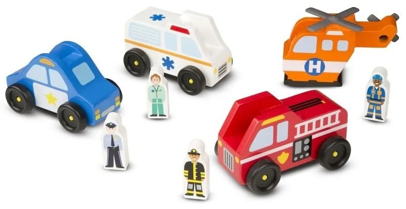 Melissa &amp; Doug - Комплект дървени превозни средства - Спешна помощ
