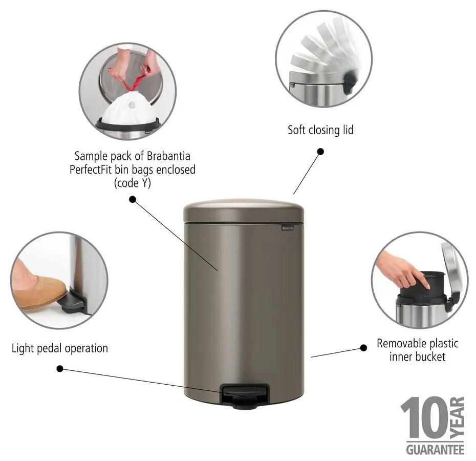 Сиво стоманено кошче за боклук с педал 20 l NewIcon – Brabantia