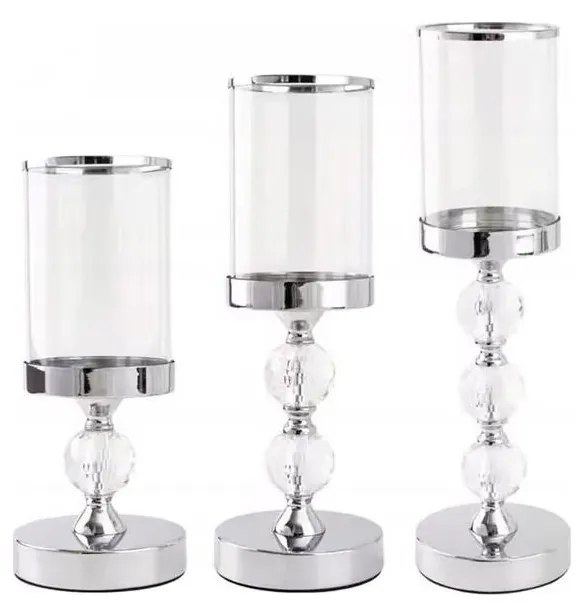 Комплект от 3 свещника с лъскаво хромово покритие