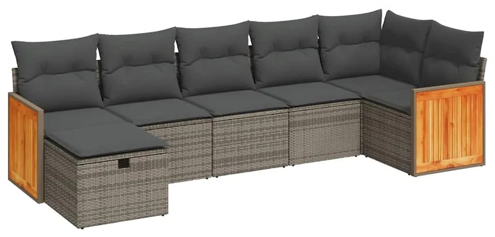 3326043 vidaXL Градински диван с възглавници, 7 части, полиратан, сив