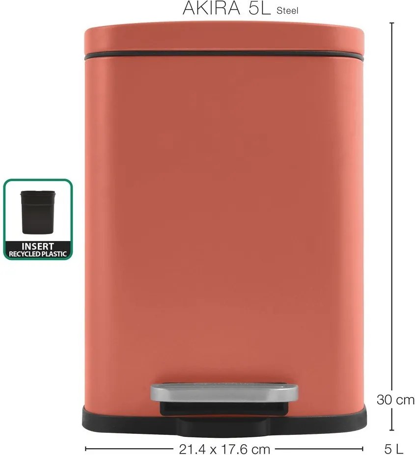 Теракотено стоманено кошче за боклук с педал 5 l Akira – Spirella
