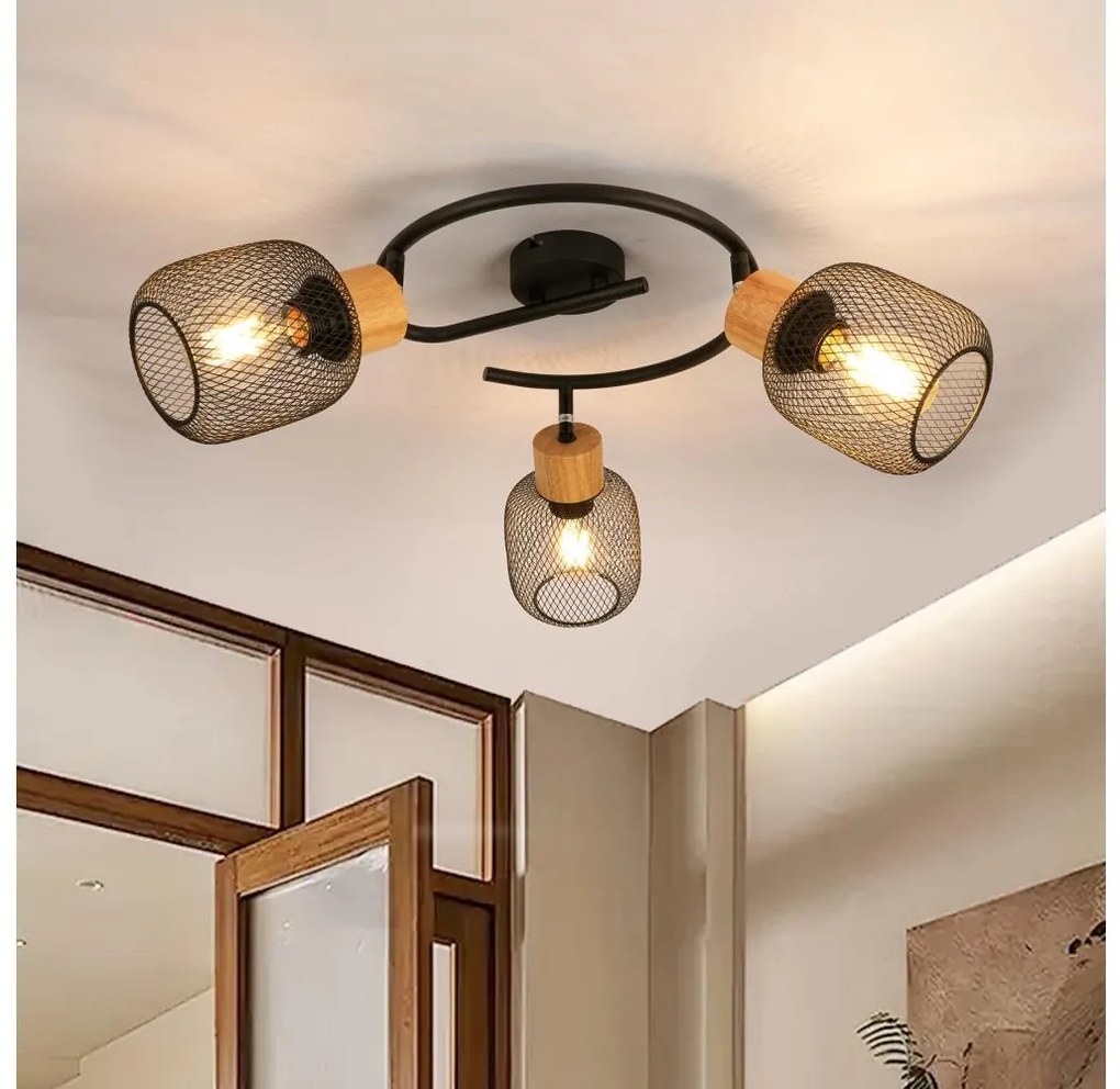 Brilagi - Точково осветително тяло BASKLITE 3xE27/15W/230V каучуково дърво/черно