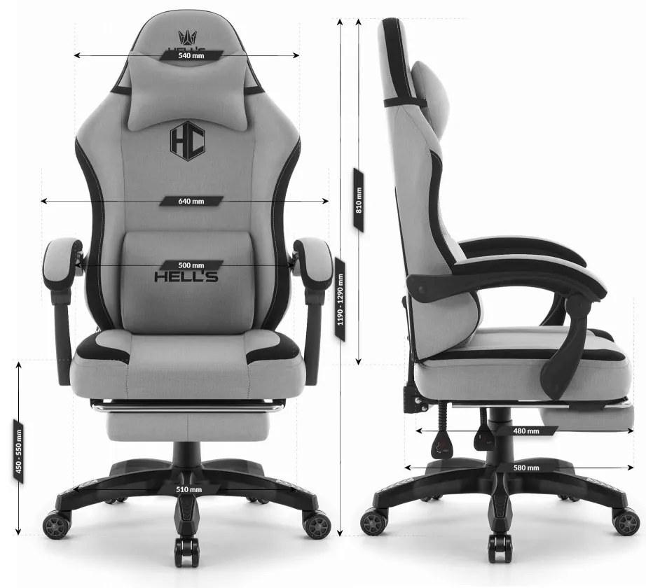 Ергономичен геймърски и офис стол HC-1016 с поставка за крака - сив