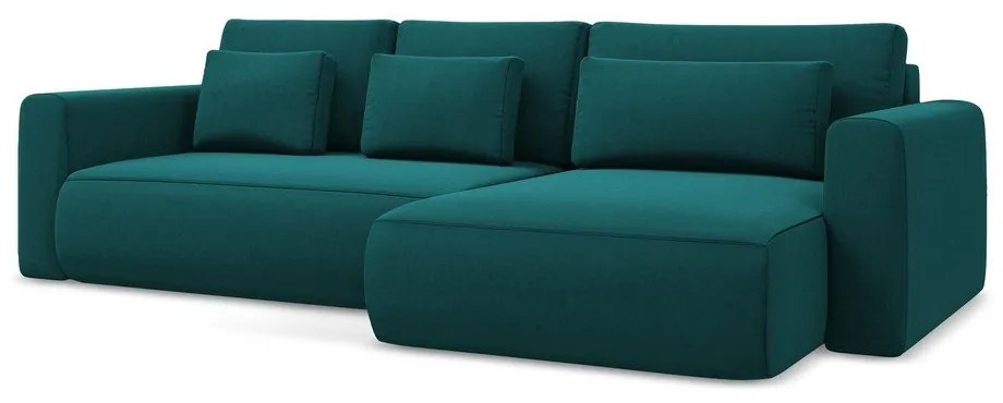 Тюркоазен кадифен разтегателен ъглов диван с място за съхранение (десен ъгъл) Kapua – Makamii