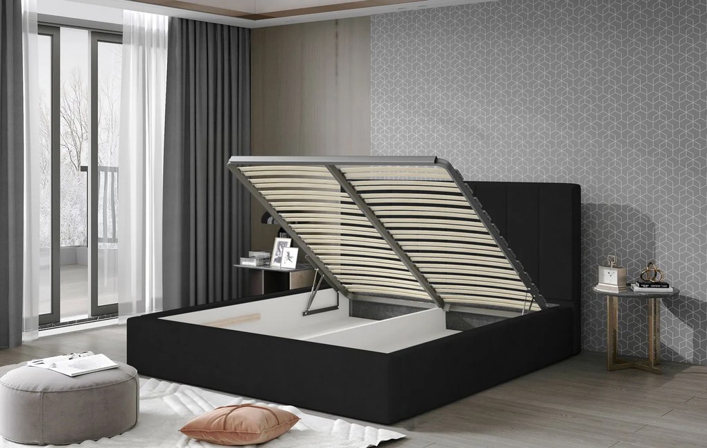 Тапицирано легло Dobrik-180 x 200-Μαύρο-Με μηχανισμό ανύψωσης