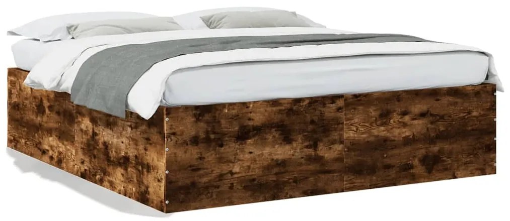 3280899 vidaXL Рамка за легло, опушен дъб, 200x200 см, инженерно дърво
