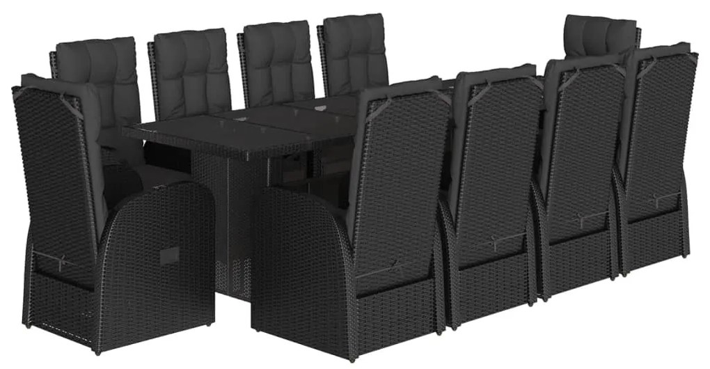 3277658 vidaXL Градински комплект с възглавници 11 части полиратан черен