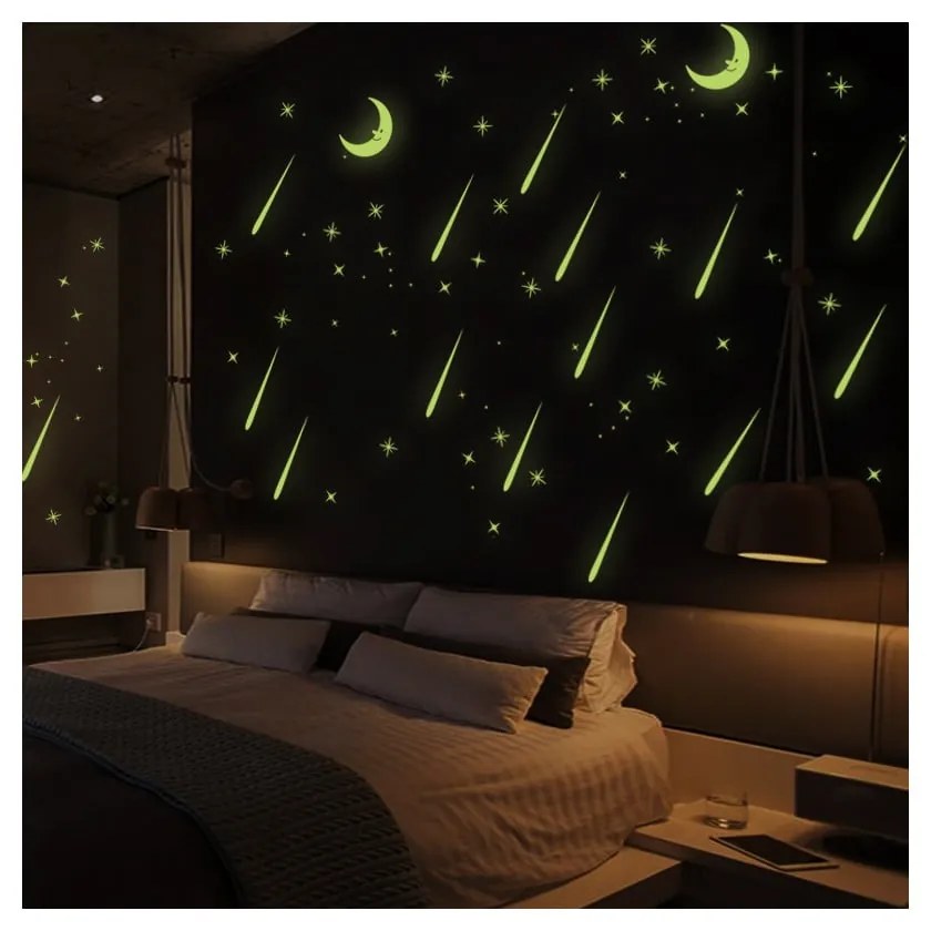 Стикери за стена Светеща в тъмното луна и падащи звезди - Ambiance