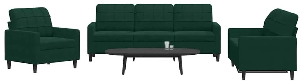 3278353 vidaXL Комплект дивани от 3 части с възглавници, тъмнозелен, кадифе