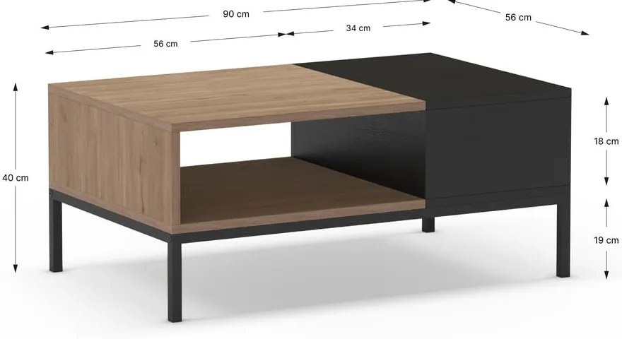 Черна и естествена цвят масичка за кафе 56x90 cm Cailin – Marckeric