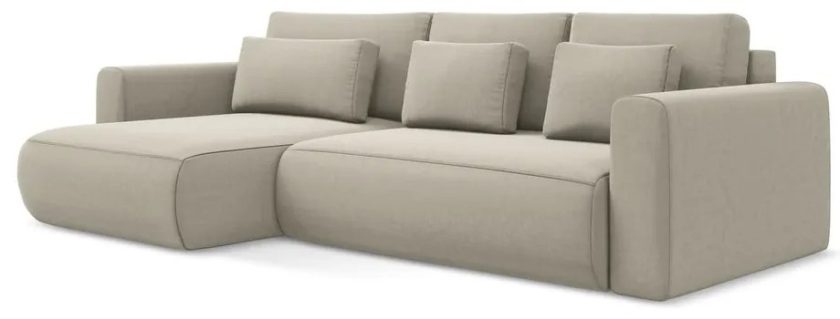 Бежов кадифен разтегателен ъглов диван с място за съхранение (ляв ъгъл) Kapua – Makamii