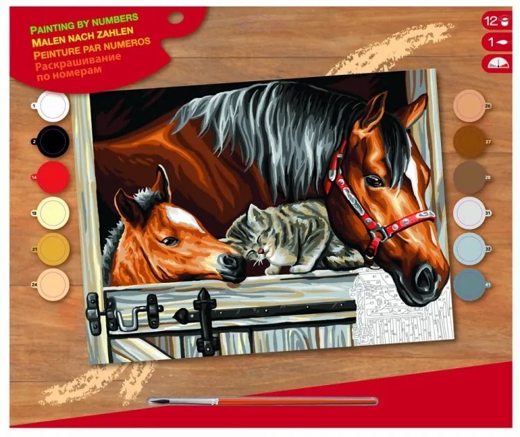 KSG Crafts - Рисуване по номера - голям  размер "Приятели в конюшната"