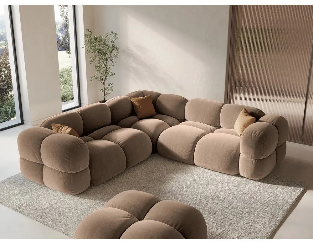 Кафяв кадифен ъглов диван Loretto – Cosmopolitan Design