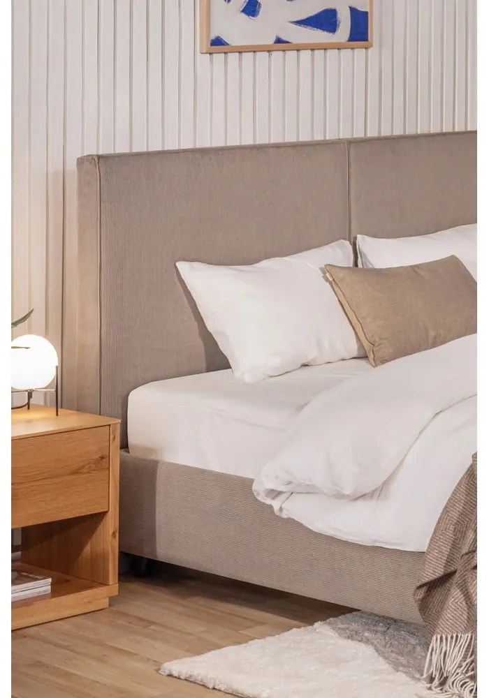 Двойно тапицирано кафяво-сиво легло с място за съхранение и включена подматрачна рамка 180x200 cm Myra Bold – Bonami Selection