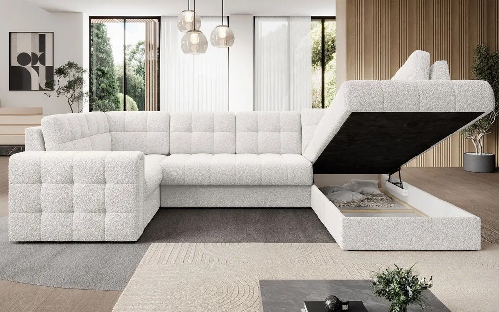 Ъглов диван Bale U-Бяло-Десен