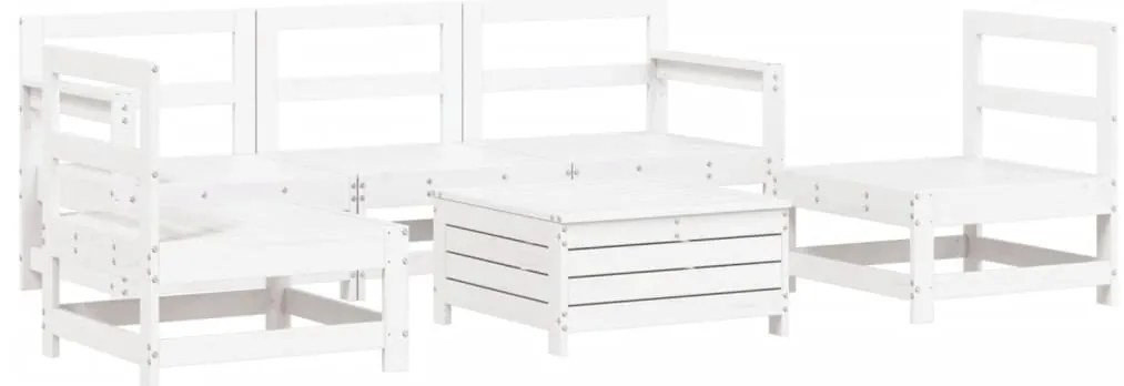 3250729 vidaXL Градински комплект диван от 6 части, бял, масивно дърво бор