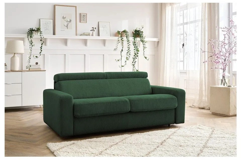 Тъмнозелен разтегателен диван от рипсено кадифе 215 cm Monaco – Bobochic Paris