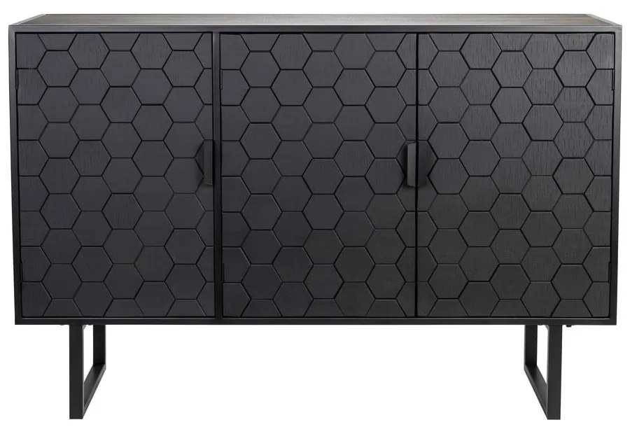 Черен нисък скрин от масивен бор 135x90 cm Linc – White Label