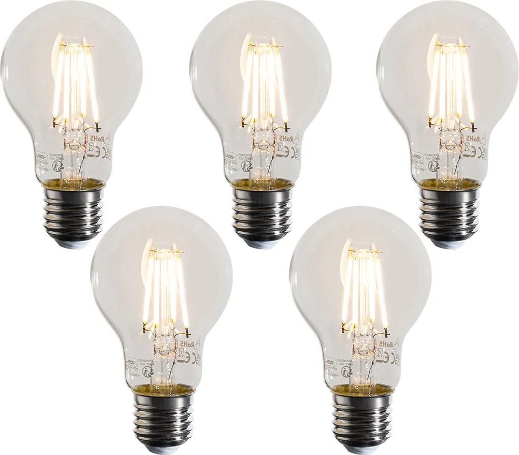 Комплект от 5 димируеми LED крушки E27 A60 Прозрачни 4W 470LM 2700K
