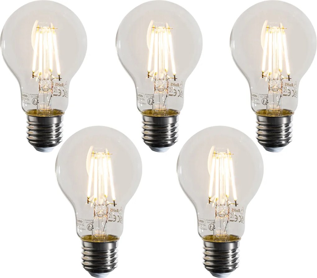 Комплект от 5 E27 димируеми LED крушки A60 прозрачни 4W 470 lm 2700K