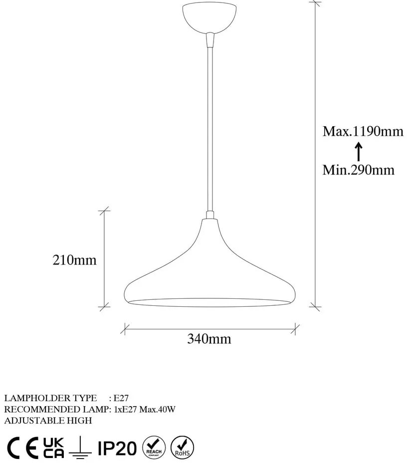 Висящо осветително тяло с метален абажур ø 34 cm Barek – Opviq lights