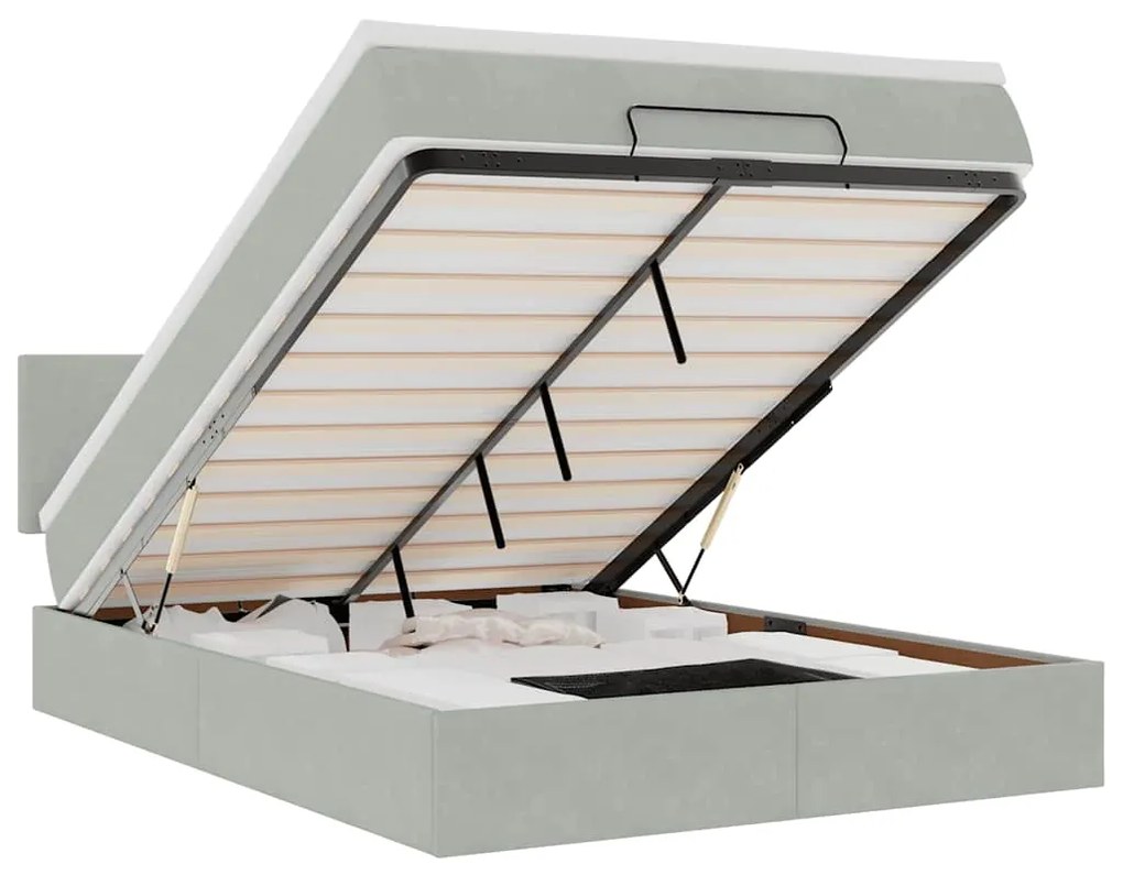 3312548 vidaXL Османска легло с матрак и LED, светлосиво, 140x190 см, кадифе