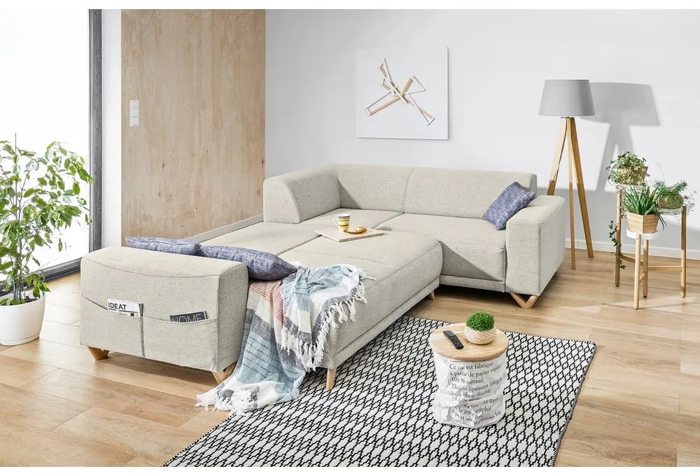 Бежов разтегателен/с място за съхранение ъглов диван (десен ъгъл/L форма) Classy Sophie – Miuform