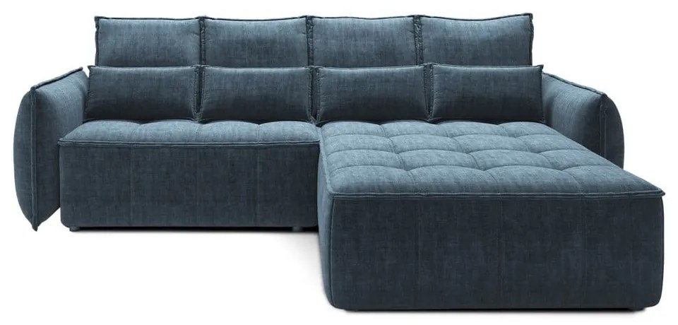 Син кадифен сгъваем/с място за съхранение ъглов диван (десен ъгъл) Campo – ELTAP